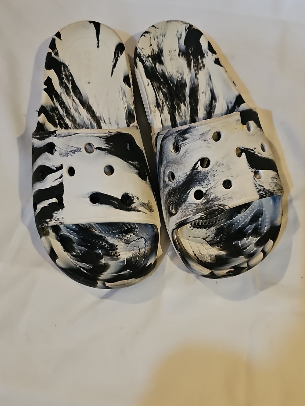 Crocs Black & White Marbled Slide Sandals